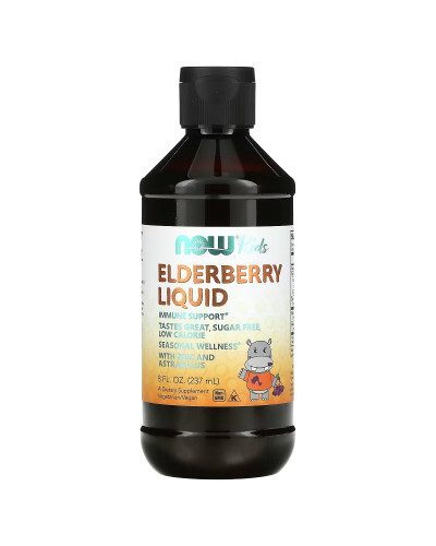 Концентрат Бузини для дітей, 500 мг, Elderberry Liquid for Kids, Now Foods, 237 мл