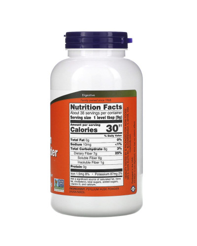 Подорожник, порошок з лушпиння насіння, Psyllium Husk Powder, Now Foods, 340 г (12 унцій)