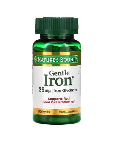 Залізо, 28 мг, Gentle Iron, Nature's Bounty, 90 капсул