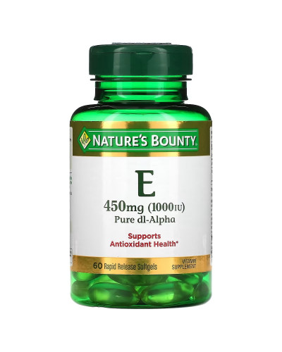 Витамин E быстрого высвобождения, 1000 МЕ, 450 мг, Vitamin E, Nature's Bounty, 60 гелевых капсул