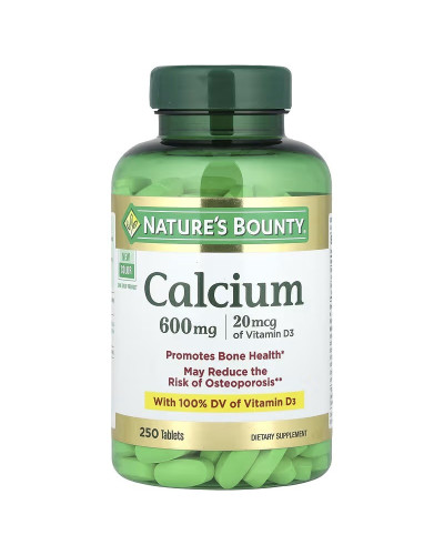 Кальцій та Вітамін D3, 600 мг та 20 мкг, Calcium, Nature's Bounty, 250 таблеток