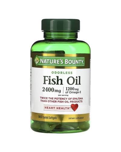 Рыбий жир, 2400 мг, Odorless Fish Oil, Nature's Bounty, 90 гелевых капсул