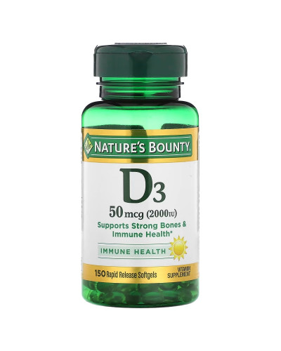 Витамин D3 быстрого высвобождения, 2000 МЕ, 50 мкг, Vitamin D, Nature's Bounty, 150 гелевых капсул