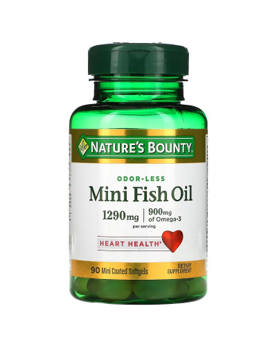 Рыбий жир без запаха, 1290 мг, Odor-Less Mini Fish Oil, Nature's Bounty, 90 гелевых капсул