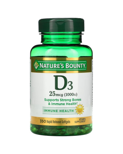 Вітамін D3 швидкого вивільнення, 1000 МО, 25 мкг, Vitamin D, Nature's Bounty, 350 гелевих капсул