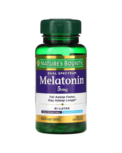 Мелатонин двойного спектра, 5 мг, Melatonin Dual Spectrum, Nature's Bounty, 60 таблеток