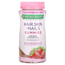 Витамины для волос, кожи и ногтей c биотином, вкус клубники, hair, skin & nails Gummies with Biotin, Nature's Bounty, 80 жевательных конфет
