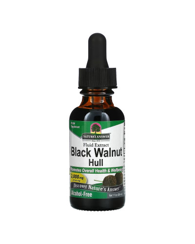 Черный орех, экстракт в каплях без спирта, 2000 мг, Black Walnut Hull, Fluid Extract, Alcohol-Free, Nature's Answer, 30 мл