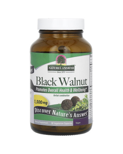 Черный орех, 1500 мг, Black Walnut, Nature's Answer, 90 вегетарианских капсул