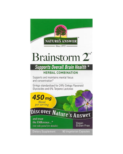 Трави для активності мозку, 450 мг, Brainstorm 2, Nature's Answer, 90 вегетаріанських капсул