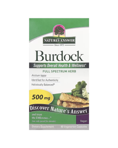 Лопух, 500 мг, Burdock, Nature's Answer, 90 вегетарианских капсул