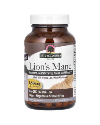 Ежовик гребенчатый, 1500 мг, Lion's Mane, Nature's Answer, 90 вегетарианских капсул