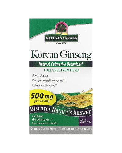 Корейський женьшень, 500 мг, Korean Ginseng, Nature's Answer, 50 вегетаріанських капсул