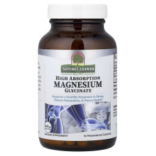Магний глицинат высокой усвояемости, Magnesium Glycinate, High Absorption, Nature's Answer, 90 вегетарианских капсул