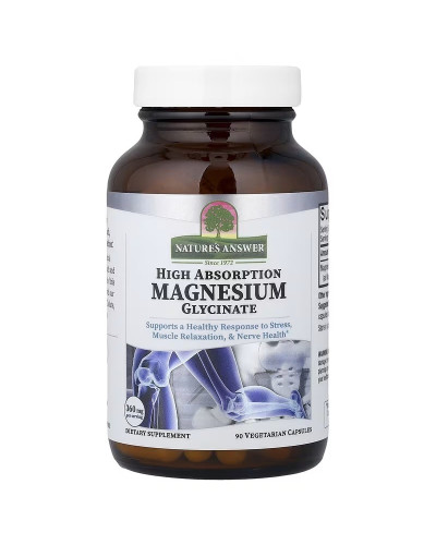 Магний глицинат высокой усвояемости, Magnesium Glycinate, High Absorption, Nature's Answer, 90 вегетарианских капсул