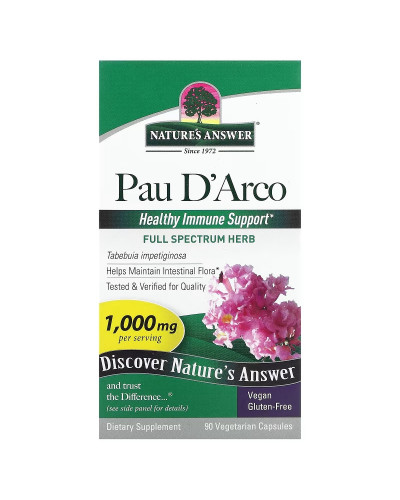 По Д'арко, Кора Муравьиного Дерева, 1000 мг, Pau D'Arco, Nature's Answer, 90 вегетарианских капсул