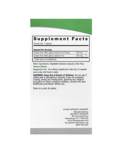 Витекс священный, 400 мг, Chasteberry, Vitex Agnus-Castus, Nature's Answer, 90 вегетарианских капсул Витекс священный, 400 мг, Chasteberry, Vitex Agnus-Castus, Nature's Answer, 90 вегетарианских капсул