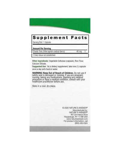 Витекс, 40 мг, Vitex, Agnus-Castus Chaste Tree Berry, Nature's Answer, 90 вегетарианских капсул