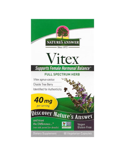 Витекс, 40 мг, Vitex, Agnus-Castus Chaste Tree Berry, Nature's Answer, 90 вегетарианских капсул