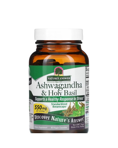 Ашваганда и базилик священный, 550 мг, Ashwagandha & Holy Basil, Nature's Answer, 60 вегетарианских капсул Ашваганда и базилик священный, 550 мг, Ashwagandha & Holy Basil, Nature's Answer, 60 вегетарианских капсул