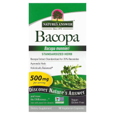 Бакопа, 500 мг, Bacopa, Nature's Answer, 90 вегетарианских капсул
