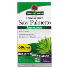Со Пальметто, 690 мг, Saw Palmetto, Standardized, Nature's Answer, 120 вегетарианских капсул