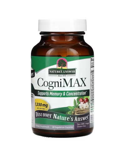 Когнитивный комплекс, поддержка памяти и мозга, CogniMax, Nature's Answer, 60 вегетарианских капсул