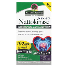 Наттокиназа, 100 мг, Nattokinase, Nature's Answer, 60 вегетарианских капсул