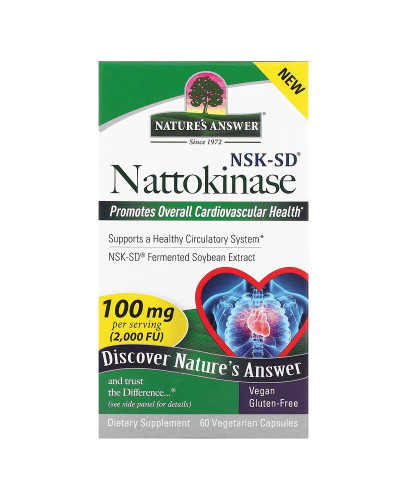 Наттокиназа, 100 мг, Nattokinase, Nature's Answer, 60 вегетарианских капсул
