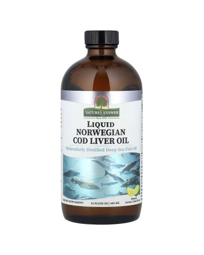Жир Печінки Дикої Норвезької Тріски, смак лимон-лайм, Liquid Norwegian Cod Liver Oil, Nature's Answer, 480 мл