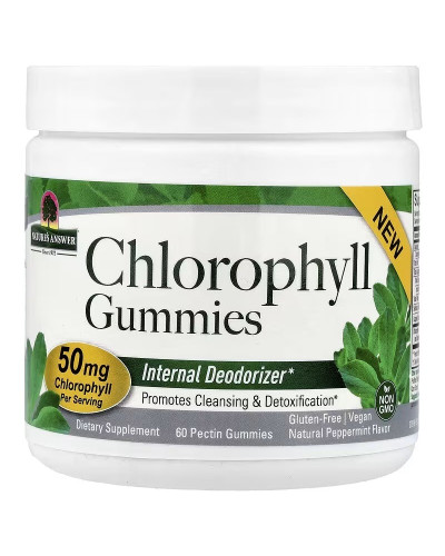 Хлорофіл, смак м'яти, Chlorophyll Gummies, Nature's Answer, 60 жувальних цукерок