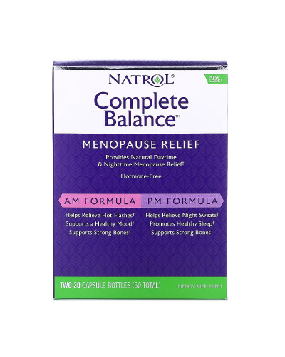 УЦІНКА Повний комплекс для полегшення Менопаузі, Complete Balance, Menopause Relief, Natrol, дві баночки по 30 капсул у шкірній (м'ята коробка)