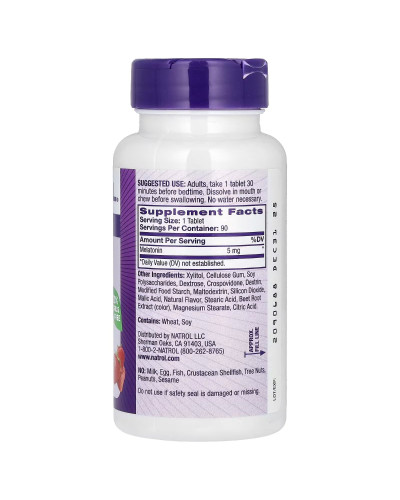 Мелатонін 5 мг, швидкорозчинний, смак полуниці, Melatonin, Fast Dissolve, Natrol, 90 таблеток