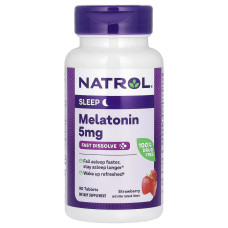 Мелатонин 5 мг, быстрорастворимый, вкус клубники, Melatonin, Fast Dissolve, Natrol, 90 таблеток