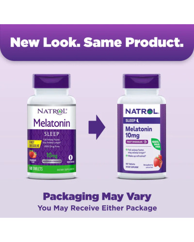 Мелатонин быстрорастворимый, 10 мг, вкус клубники, Melatonin, Fast Dissolve, Natrol, 60 таблеток