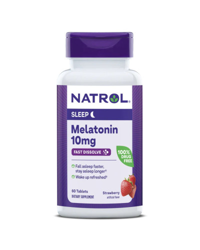 Мелатонин быстрорастворимый, 10 мг, вкус клубники, Melatonin, Fast Dissolve, Natrol, 60 таблеток