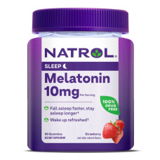 Мелатонин, 10 мг, вкус клубники, Melatonin, Natrol, 60 жевательных конфет
