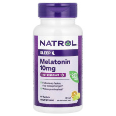 Мелатонин быстрорастворимый, 10 мг, вкус цитрусовый, Melatonin, Fast Dissolve, Natrol, 60 таблеток