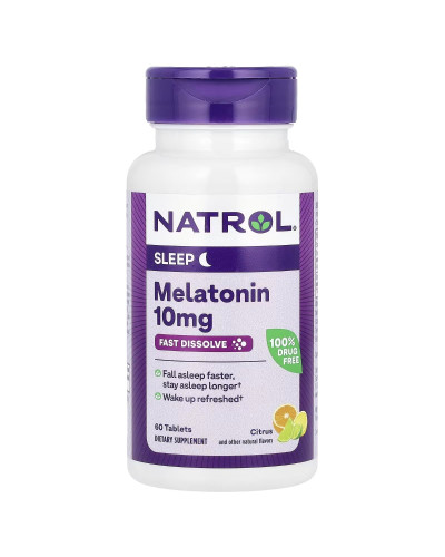 Мелатонін швидкорозчинний, 10 мг, смак цитрусовий, Melatonin, Fast Dissolve, Natrol, 60 таблеток