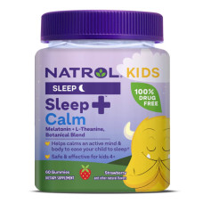 УЦЕНКА Здоровый сон ребенка, вкус клубники, Kids, Sleep + Calm, Ages 4 + Up, Natrol, 60 жевательных конфет (вмятина)