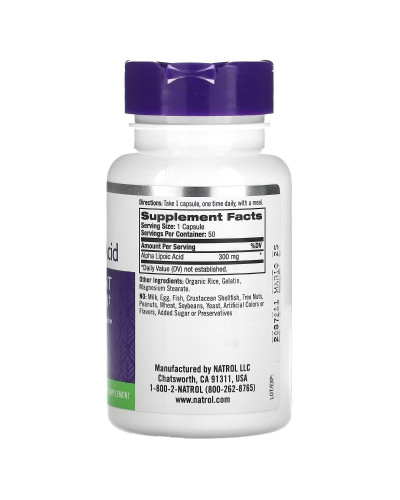 Альфа-ліпоєва кислота, 300 мг, Alpha-Lipoic Acid, Natrol, 50 капсул Альфа-ліпоєва кислота, 300 мг, Alpha-Lipoic Acid, Natrol, 50 капсул