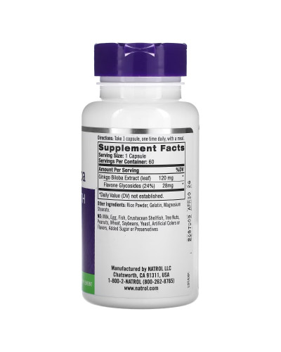 Гинкго Билоба, 120 мг, Ginkgo Biloba, Natrol, 60 капсул