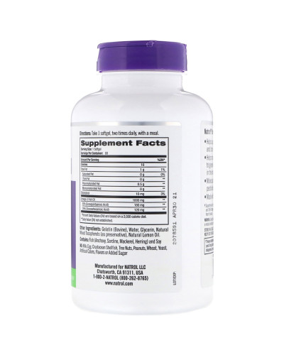 Омега-3 Риб'ячий Жир, 1000 мг, Omega-3 Fish Oil, Natrol, 60 желатинових капсул