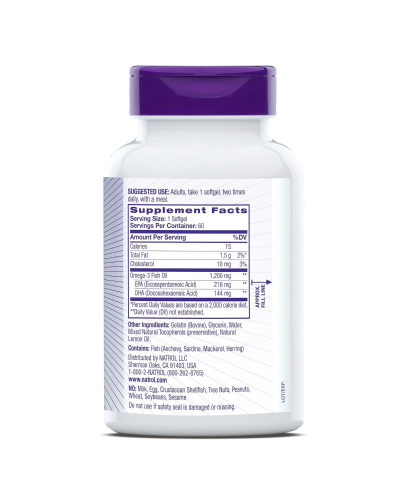 Омега-3 Риб'ячий Жир, 1200 мг, Omega-3 Fish Oil, Natrol, 60 желатинових капсул
