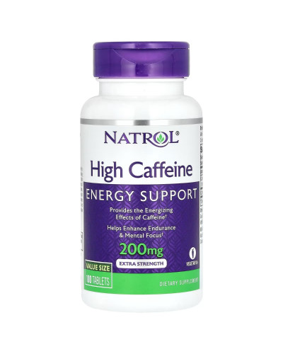 Кофеин высокоэффективный, 200 мг, High Caffeine, Natrol, 100 таблеток
