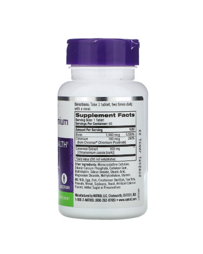 Кориця, Хром і Біотин, Natrol, 60 таблеток