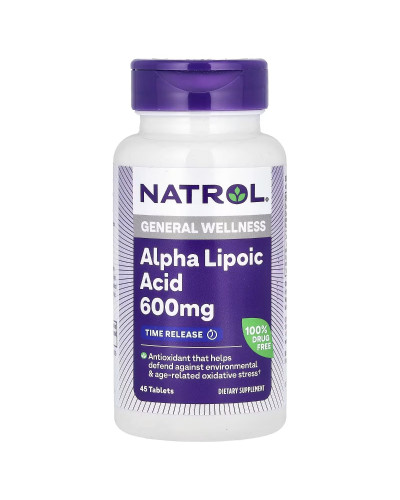 Альфа-ліпоєва кислота повільного вивільнення, 600 мг, Alpha Lipoic Acid, Time Release, Natrol, 45 таблеток
