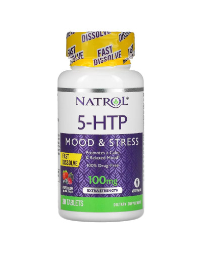 5-HTP (Гидрокситриптофан) быстрорастворимый, 100 мг, вкус диких ягод, 5-HTP, Natrol, 30 таблеток