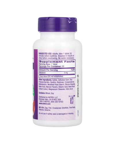 Мелатонин быстрорастворимый, 3 мг, вкус клубники, Melatonin, Fast Dissolve, Natrol, 90 таблеток