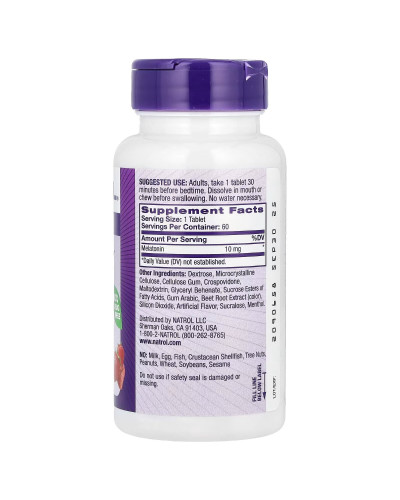 Мелатонин быстрорастворимый, 10 мг, вкус клубники, Melatonin, Fast Dissolve, Natrol, 60 таблеток